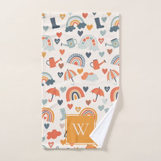 Cute Oranje Blue Spring Rainbow Clouds Pattern Bad Handdoek (Handdoek)