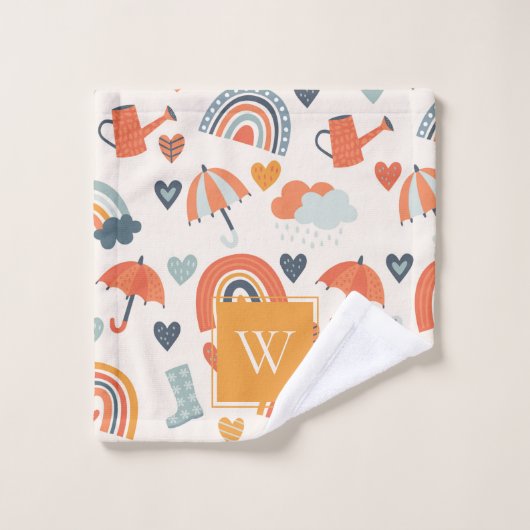 Cute Oranje Blue Spring Rainbow Clouds Pattern Bad Handdoek (Wasdoekje)