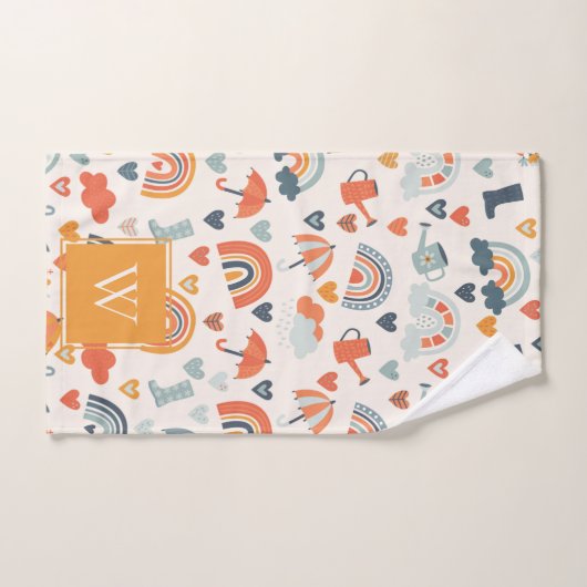 Cute Oranje Blue Spring Rainbow Clouds Pattern Bad Handdoek (Handdoek)