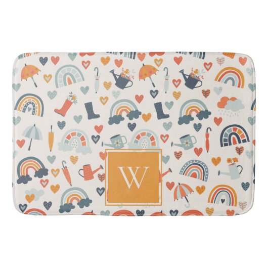 Cute Oranje Blue Spring Rainbow Clouds Pattern Badmat (Voorkant)