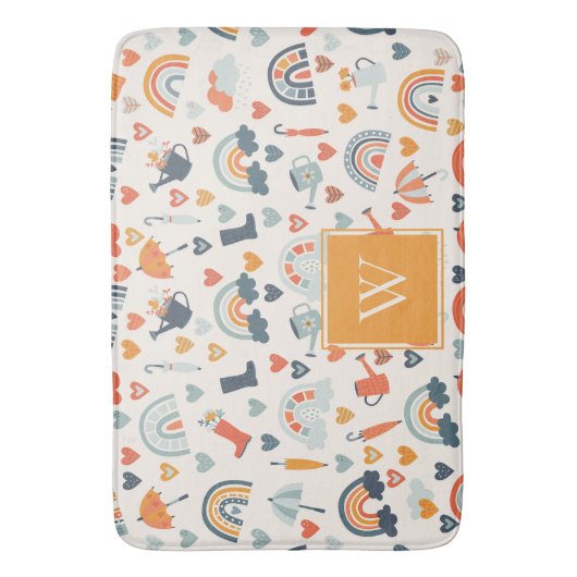 Cute Oranje Blue Spring Rainbow Clouds Pattern Badmat (Voorkant Verticaal)