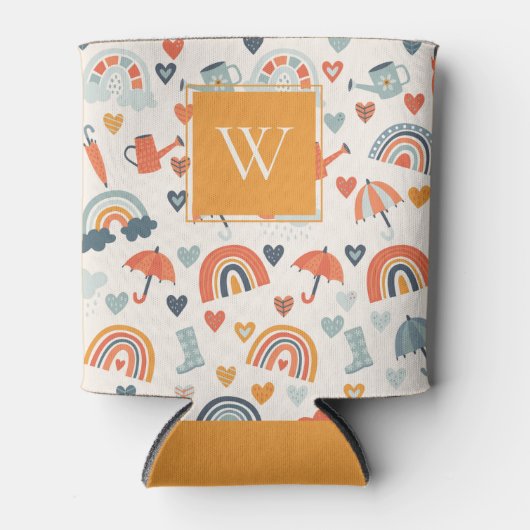 Cute Oranje Blue Spring Rainbow Clouds Pattern Blikjeskoeler (Voorkant)