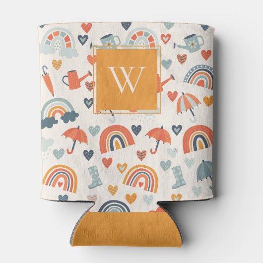 Cute Oranje Blue Spring Rainbow Clouds Pattern Blikjeskoeler (Achterkant)