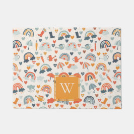 Cute Oranje Blue Spring Rainbow Clouds Pattern Deurmat