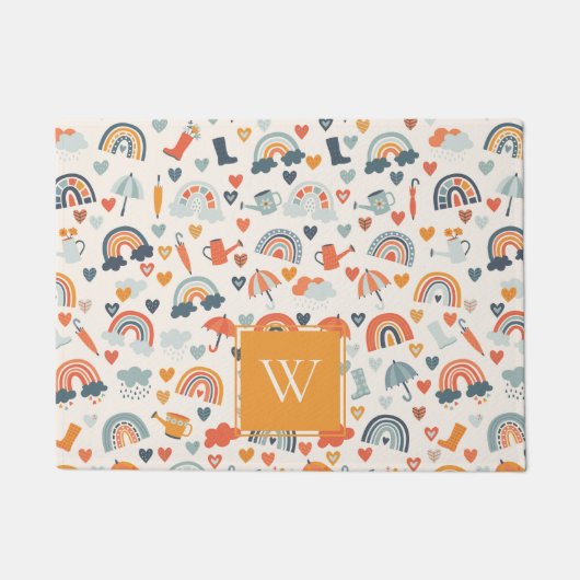 Cute Oranje Blue Spring Rainbow Clouds Pattern Deurmat (Voorkant)