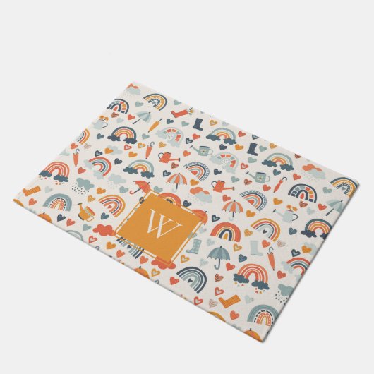 Cute Oranje Blue Spring Rainbow Clouds Pattern Deurmat (Schuin)