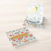 Cute Oranje Blue Spring Rainbow Clouds Pattern Glazen Onderzetter (Schuin)
