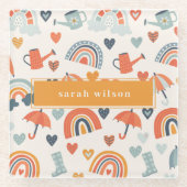 Cute Oranje Blue Spring Rainbow Clouds Pattern Glazen Onderzetter (Voorkant)