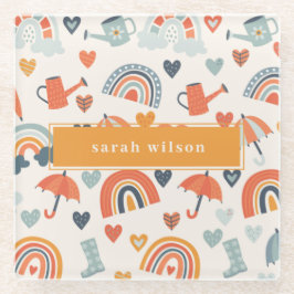 Cute Oranje Blue Spring Rainbow Clouds Pattern Glazen Onderzetter