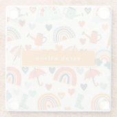 Cute Oranje Blue Spring Rainbow Clouds Pattern Glazen Onderzetter (Achterkant)