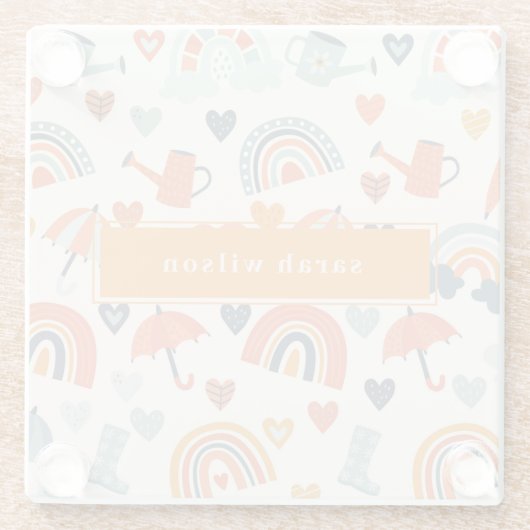 Cute Oranje Blue Spring Rainbow Clouds Pattern Glazen Onderzetter (Achterkant)