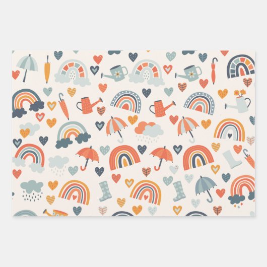 Cute Oranje Blue Spring Rainbow Clouds Pattern Inpakpapier Vel (Voorkant)