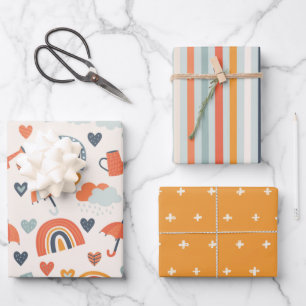 Cute Oranje Blue Spring Rainbow Clouds Pattern Inpakpapier Vel