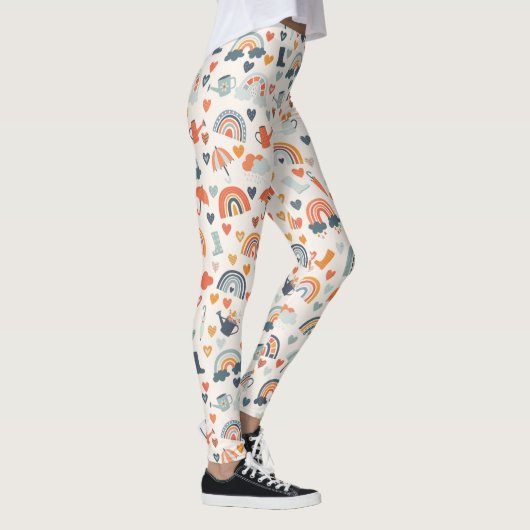 Cute Oranje Blue Spring Rainbow Clouds Pattern Leggings (Rechts)