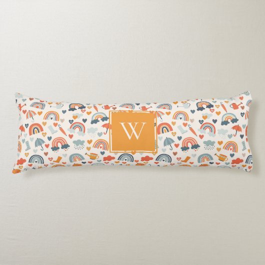 Cute Oranje Blue Spring Rainbow Clouds Pattern Lichaamskussen (Voorkant)