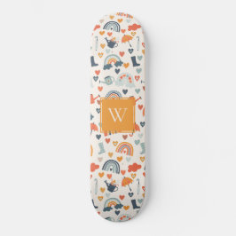 Cute Oranje Blue Spring Rainbow Clouds Pattern Persoonlijk Skateboard