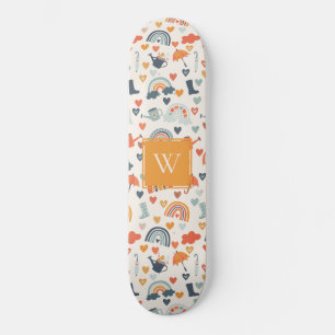 Cute Oranje Blue Spring Rainbow Clouds Pattern Persoonlijk Skateboard