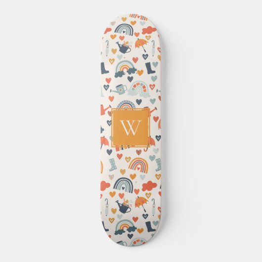 Cute Oranje Blue Spring Rainbow Clouds Pattern Persoonlijk Skateboard (Voorkant)