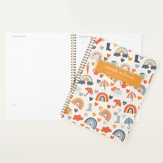 Cute Oranje Blue Spring Rainbow Clouds Pattern Planner (Display)