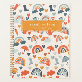 Cute Oranje Blue Spring Rainbow Clouds Pattern Planner