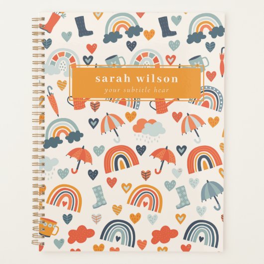 Cute Oranje Blue Spring Rainbow Clouds Pattern Planner (Voorkant)