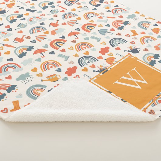 Cute Oranje Blue Spring Rainbow Clouds Pattern Sherpa Deken (3/4)