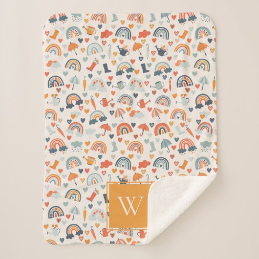 Cute Oranje Blue Spring Rainbow Clouds Pattern Sherpa Deken (Voorkant)