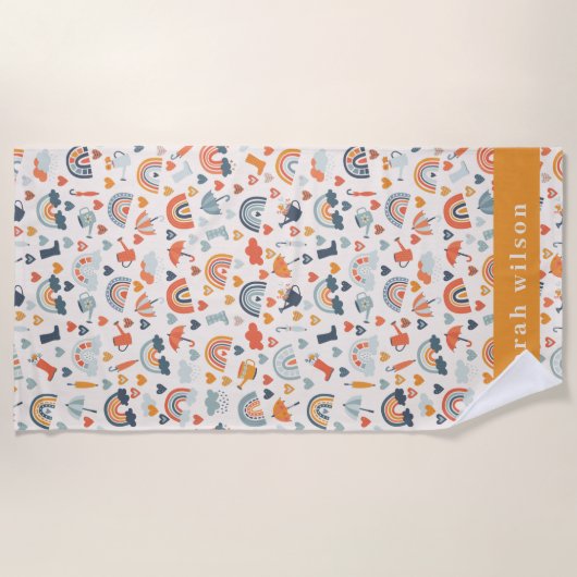 Cute Oranje Blue Spring Rainbow Clouds Pattern Strandlaken (Voorkant)