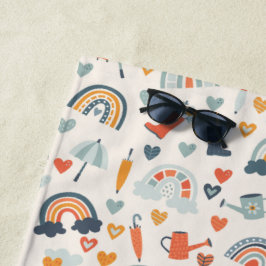 Cute Oranje Blue Spring Rainbow Clouds Pattern Strandlaken