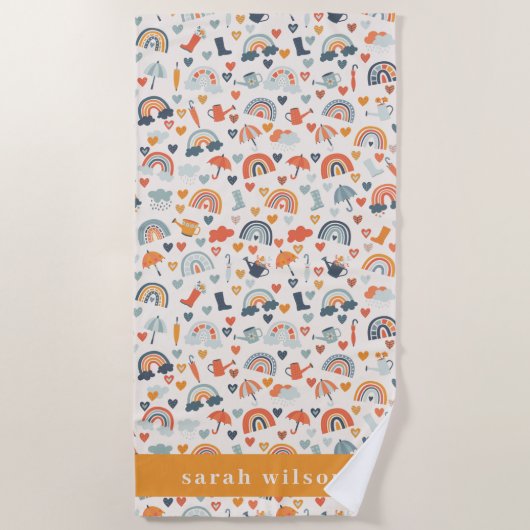 Cute Oranje Blue Spring Rainbow Clouds Pattern Strandlaken (Voorkant)