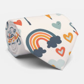 Cute Oranje Blue Spring Rainbow Clouds Pattern Stropdas (Opgerold)