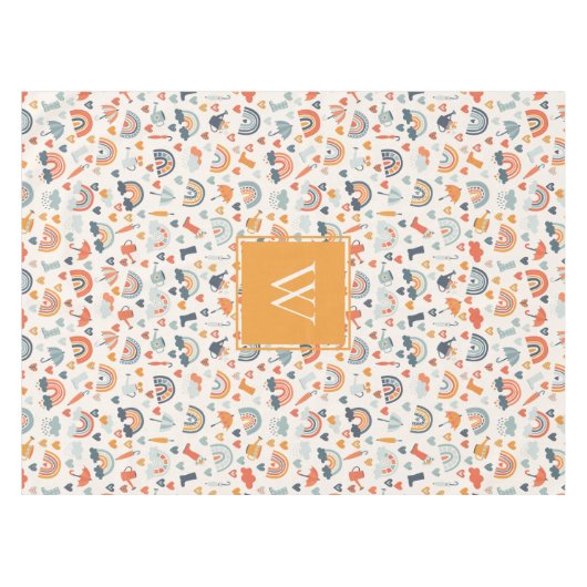 Cute Oranje Blue Spring Rainbow Clouds Pattern Tafelkleed (Voorkant (Horizontaal))