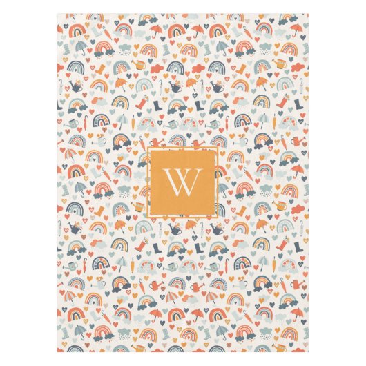 Cute Oranje Blue Spring Rainbow Clouds Pattern Tafelkleed (Voorkant)