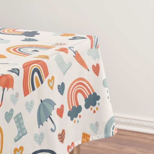 Cute Oranje Blue Spring Rainbow Clouds Pattern Tafelkleed (Voorbeeld)