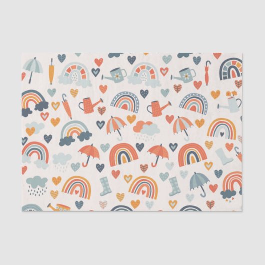 Cute Oranje Blue Spring Rainbow Clouds Pattern Tissuepapier (Voorkant)