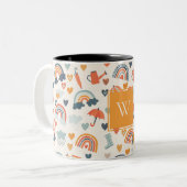 Cute Oranje Blue Spring Rainbow Clouds Pattern Tweekleurige Koffiemok (Voorkant links)
