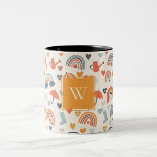 Cute Oranje Blue Spring Rainbow Clouds Pattern Tweekleurige Koffiemok