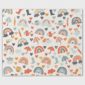Cute Oranje Blue Spring Rainbow Clouds Pattern Wra Cadeaupapier (Vlak)
