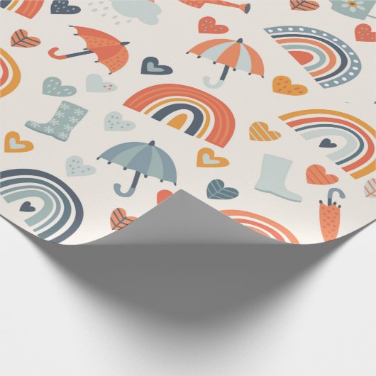 Cute Oranje Blue Spring Rainbow Clouds Pattern Wra Cadeaupapier (Hoek)