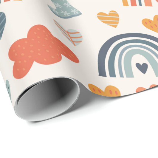 Cute Oranje Blue Spring Rainbow Clouds Pattern Wra Cadeaupapier (Rol Hoek)