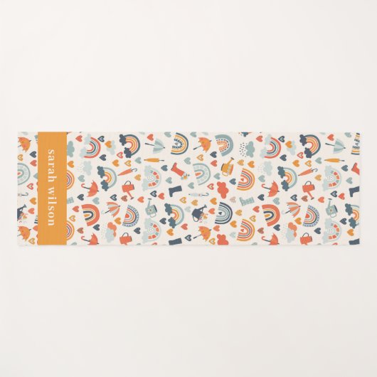 Cute Oranje Blue Spring Rainbow Clouds Pattern Yogamat (Voorkant (horizontaal))