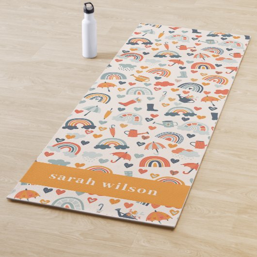 Cute Oranje Blue Spring Rainbow Clouds Pattern Yogamat (In situ)