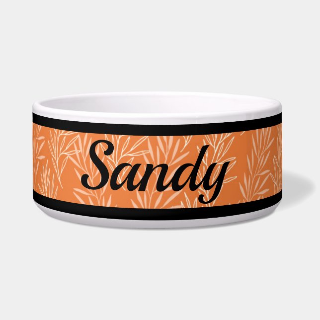 Cute Oranje Botanical Gepersonaliseerd Dog Bowl Voerbakje (Voorkant)