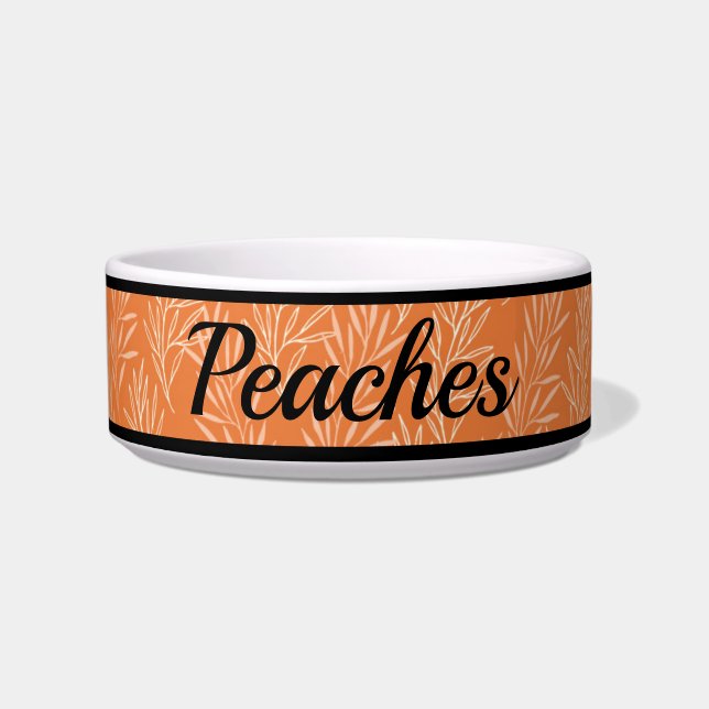 Cute Oranje Botanical Pattern Gepersonaliseerd Cat Voerbakje (Voorkant)