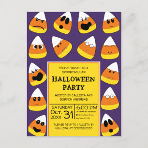Cute Oranje Candy Corn Emojis Halloween Party Uitnodiging Briefkaart