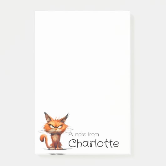 Cute oranje cartoon kat naam post-it® notes (Voorkant)