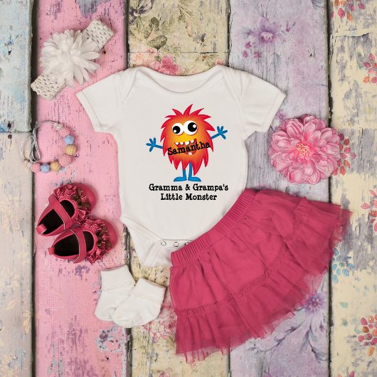 Cute Oranje Cartoon Monster Funny Fun voor kindere Romper
