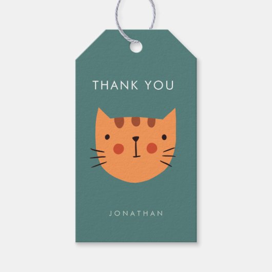 Cute Oranje Cat Birthday bedankt Cadeaulabel (Voorkant)