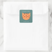 Cute Oranje Cat Birthday bedankt Vierkante Sticker (Tas)