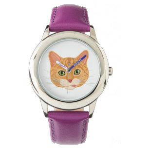 Cute Oranje Cat Face Horloge